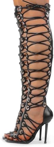 STUPMARY Women Peep Toe Sandals Cut-outs Cross-tied Lace Up High Heeled Gladiator Sandals Zipper Over The Knee Bootie Summer