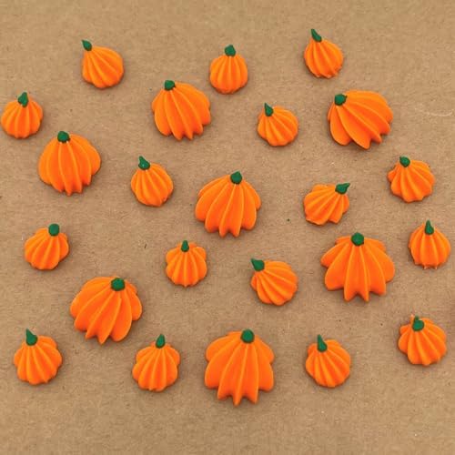 28 Icing Pumpkins & Blossoms by Simply Sucré | Royal Icing Pumpkin & Flower Decorations | Fall & Halloween Cupcake Toppers | Edible Autumn Sprinkles (28 Pieces)