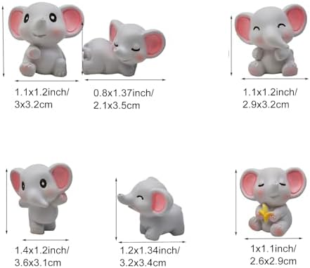 12Pcs Mini Elephant Figurines Miniature Resin Elephants Figures Cute Cake Toppers for DIY Micro Moss Landscapes Terrarium Fairy Garden Party Decorations