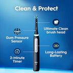 Oral-B Rechargeable Electric Toothbrush, iO3 Limited Deep Clean, 3 Cleaning Modes, Visual Pressure Sensor to Protect Gums, 2 Brush Heads, Travel Case, White