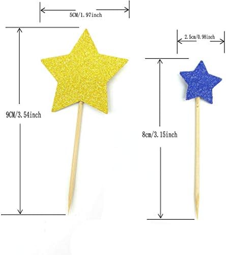 Twinkle Little Star Royal Blue Gold Star Cupcake Toppers DIY Glitter Mini Birthday Cake Snack Decorations Picks Suppliers Party Accessories for Weddings Bridal Shower 40 PC