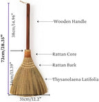 Natural Whisk Sweeping Hand Handle Broom - Vietnam Handmade Straw Soft Broom Design for Home, Kitchen, Grage, Bedroom 12.2" Width, 28.35" Length