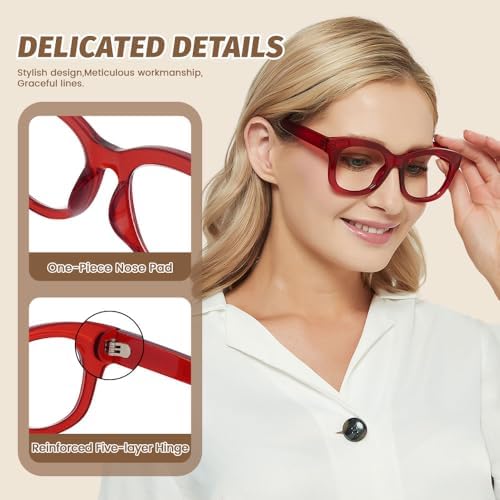 JiSoo Oversized Reading Glasses for Women Men, Stylish Designer Readers Women with Large Frame
