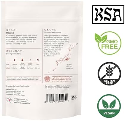 SUGIMOTO TEA Japanese Hojicha Roasted Green Tea Bags 20 Count