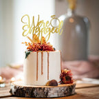 We're Engaged Cake Topper for Engagement Party Decorations, Engaged Ring Sign,Bridal Shower - Wedding Engagement Theme Party Decorations Acrylic Double Sided gold