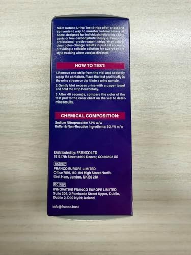 Ketone Test Strips, Urine Test Strips, 100 x Keto Strips with Color Chart for Home, Travel, and Daily Use