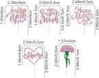 30Pcs Happy Mother's Day Cupcake Toppers Glitter Mom Love Heart Cupcake Picks Best Mom Carnation Flower Cake Decorations for Happy Mother's Day Women Birthday Theme Party Supplies Pink