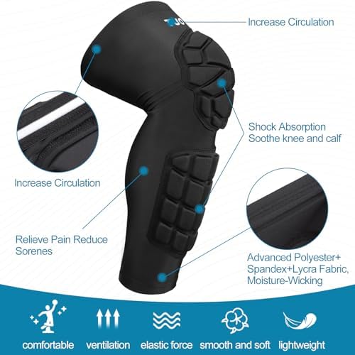Padded Knee & Shin Guards Calf Pads Protector Compression Leg Sleeve Knee Brace for Football Basketball Volleyball Soccer Baseball for Youth Adult (1 Pair)