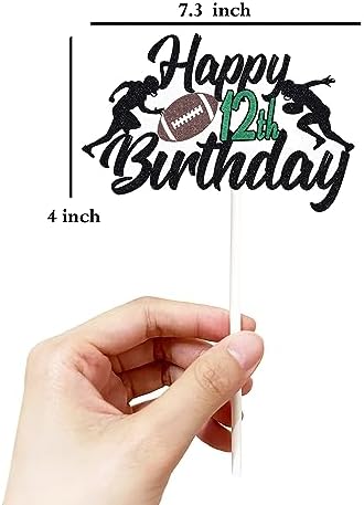 Happy 12th Birthday Football Cake Topper 12 Twelve Years Old Rugby Player Scene Cake Decoration For Kids Sport Theme Twelveth Birthday Party Event Supplies for Boys (12)