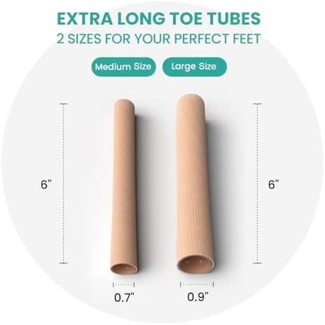 Welnove Toe Tubes Sleeves Protectors - 6 Pack Toe Cushions for Pain Relief - Fabric & Breathable Gel Lining Toe Protectors for Corns, Calluses, Blisters (Medium Size)