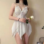 GRAYDREAM Sexy Lingerie for Women, Sexy Backless Mesh See-through Tempting Butterfly Halterneck Suspender Nightgown