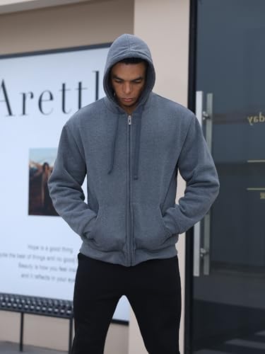 Sherpa Lined Hoodies for Men Heavyweight Fleece Sweats Thick Warm Full Zip Up Jacket Big and Tall