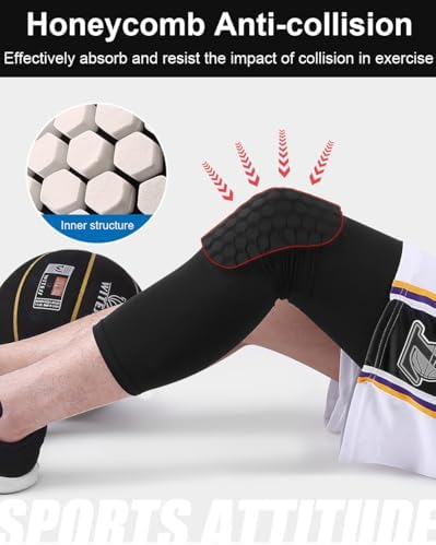 2 Pack Basketball Knee Pads Sleeves, Honeycomb Anti Collision Knee Pads Leg Compression Sleeves, Outdoor Sports Sleeves for Skating Wrestling Soccer Football Volleyball (Blue, Small)