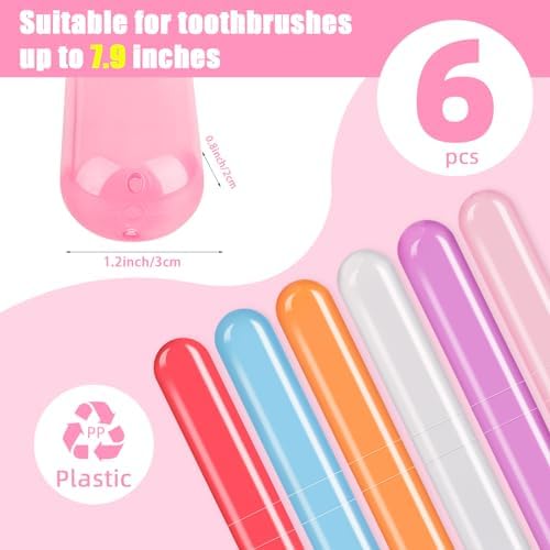 6 Pack Travel Toothbrush Case, Breathable Portable Toothbrush Holder, Plastic Toothbrush Cover Container for Couples Valentine Gifts, Traveling, Bathroom, School, Home, Business, Camping