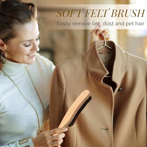 2PCS Horse Hair Brushes Felt Hat Brush with Wood Handle Lint Remover for Suits, Cashmere, Suede, Shoes, Pet Hair