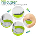 Pill Crusher Cutter Splitter for Large and Tiny Pills 3-in-1, Pill Grinder with Small Medicine Pill Organizer,Pill Crusher Fine Powder,Portable Travel Sized(Green)