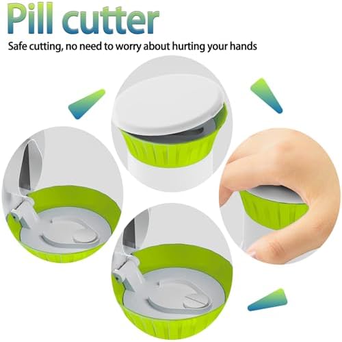 Pill Crusher Cutter Splitter for Large and Tiny Pills 3-in-1, Pill Grinder with Small Medicine Pill Organizer,Pill Crusher Fine Powder,Portable Travel Sized(Green)