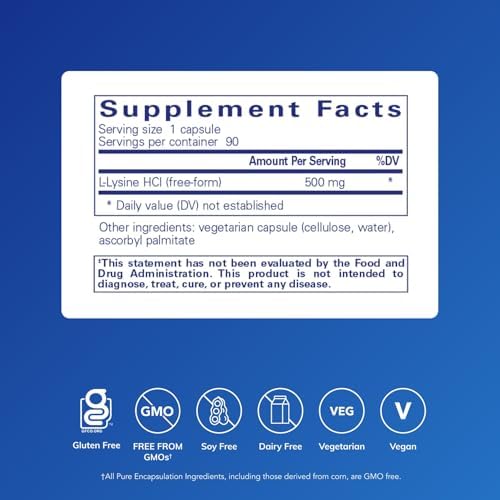 Pure Encapsulations L-Lysine - Essential Amino Acid Supplement for Immune Support & Gum, Lip Health* - with L-Lysine HCl - 90 Capsules