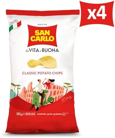 San Carlo 4X classic 180gr Italian Potato Chips Multi Pack Classic - Traditional Flavors for Snacking Bliss