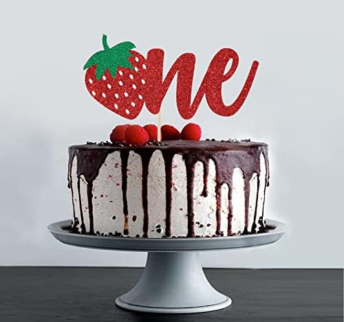 Red Glitter Strawberry One Cake Topper, Berry 1st Birthday/A Sweet Little Berry is on the Way, StrawberryThemed Baby's 1st Birthday Baby Shower Party Supplies