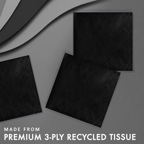 Creative Converting 3-Ply Paper Beverage Napkins, Black Velvet Color, 50 Count