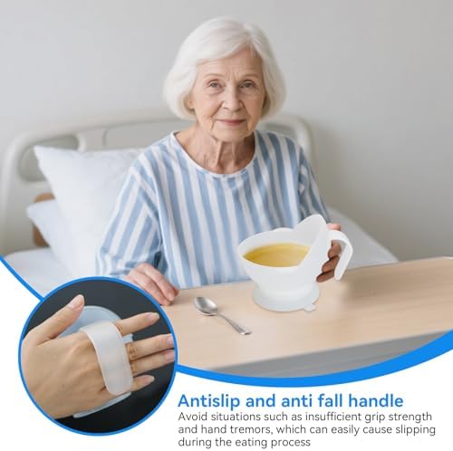 Spill Proof Scoop Bowl, Self Feeding Adaptive Bowl Adaptive Eating Utensils with Handle and Suction Base for Adults Elderly Disabled, Parkinson’s, Dementia (1PCS)