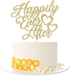 Kaoenla Happily Ever After Cake Topper-Gold Glitter Cake Topper for Wedding,Engagement,Bridal Shower, Vow Renewal,Anniversary Party Decoration Supplies （Golden Love）