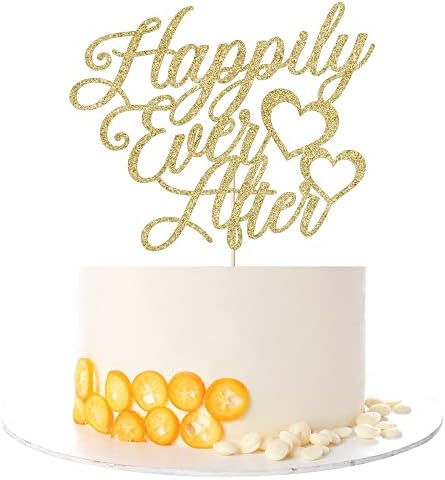 Kaoenla Happily Ever After Cake Topper-Gold Glitter Cake Topper for Wedding,Engagement,Bridal Shower, Vow Renewal,Anniversary Party Decoration Supplies （Golden Love）