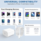 iPhone Charger Fast Charging 2 Pack Type C Wall Charger Block with 2 Pack [6FT&10FT] Long USB C to Lightning Cable for iPhone 14/13/12/12 Pro Max/11/Xs Max/XR/X,AirPods Pro