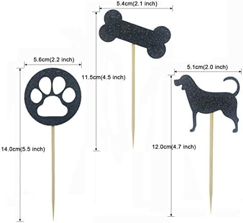 Morndew 24 PCS Black Glitter Dog Palm and Bone Cupcake Toppers for Baby Shower Birthday Party Wedding Party Decorations