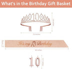 10th Birthday Decorations for Girls with Rose Gold Sash, Tiara,Numbers Candles, Sincere 10th Birthday Gifts for Girls