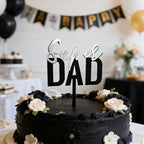 Super Dad Cake Topper, Father's Day Birthday Party Cake Decorations, Silver Black Acrylic Men's Theme Cake Decor, Best Dad Ever Party Supplies