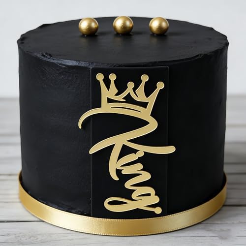 Birthday King Cake Topper,Acrylic Crown Design,Cupcake Toppers & Side Cake Decor,Birthday Cake Picks Party Decoration Supplies for Men Boy-3.94x2.55 Inch