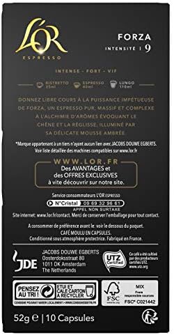 L'Or Espresso Café Forza - Intensité 9 - 50 Capsules en Aluminium Compatibles avec les Machines Nespresso (Lot de 5X10 capsules)