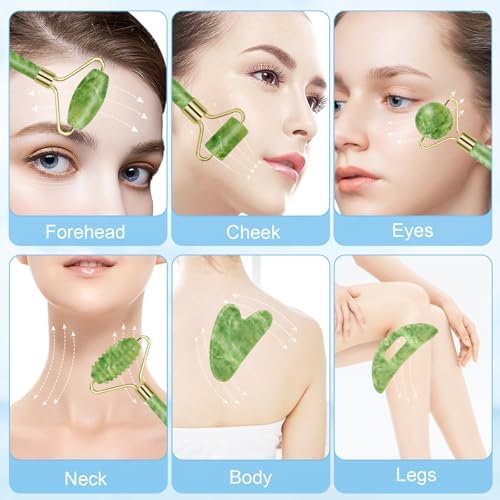 Gua Sha Facial Tools, Guasha Tool for Face, Jade Face Roller,Self Care Gift for Women and Men
