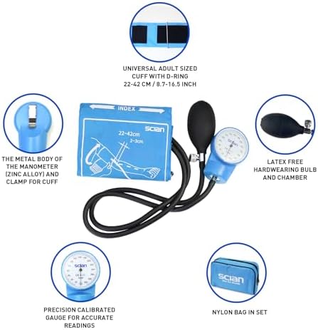 Scian Aneroid Sphygmomanometer - Blood Pressure Cuff with D-Ring Universal Cuff 10-16", Come with Carrying Bag for Nurse Doctor Senior Adult(Sky-Blue, Stethoscope Not Included)