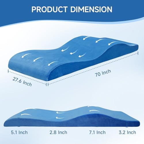 Curved Lash Bed Topper High Density Foam Curved Massage Mattress Non-Slip Lash Bed Cushion Velvet Ergonomic Lash Table Pad with Removable Cover for Beauty Salon 27.6in/70in, Blue