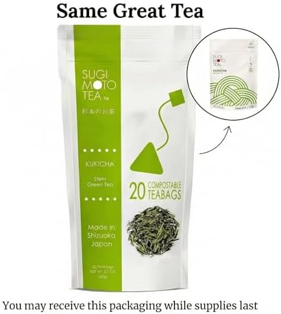 SUGIMOTO TEA Japanese Kukicha Stem Green Tea Bags 20 Count