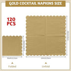 NatNarr 120 Pcs Cocktail Napkins Gold Grad Napkins Disposable Scalloped Dessert Beverage Party Napkin for 2026 Graduation, Wedding, Birthday, Celebrate, 5 x 5 Inch