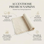 ACCENTHOME Natural Cotton Linen Napkin Set of 12 18x18 inch Dinner Napkins - Washable Soft Premium Hotel Quality Reusable Hemmed Edges Napkins Perfect Table Linens for Family Dinners, Weddings