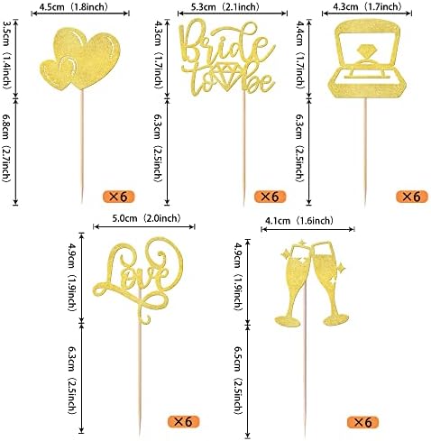 Rsstarxi 30 Pack Bride to Be Cupcake Toppers with Love Heart Ring Bridal Shower Cupcake Picks for Wedding Engagement Bachelorette Party Cake Decorations Gold