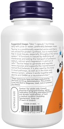 Now Foods Taurine 500mg Capsules, 100 CT