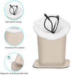 MOSISO Eyeglasses Holder, Plush Lined PU Leather Stand Case with Magnetic Base