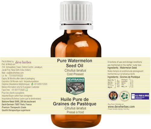 Pure Watermelon Seed Oil (Citrullus lanatus) Cold Pressed (Pack of three) 100ml X 3 (10 oz)