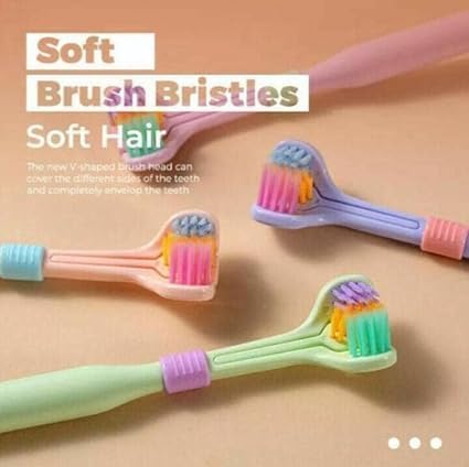 2 Pcs Random Color Three-Sided Soft Hair Toothbrush, Deeply and Thoroughly to Clean Teeth and Gums, Effective Wrap-Around Design,Manual Toothbrushes Suitable for Adults and Children Health