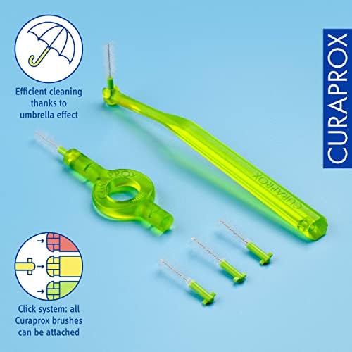 Curaprox Interdental Brush Starter Set CPS 011 Prime – ISO Size 3, Green | Includes 5 Brushes & 2 Holders for Effective Cleaning of Narrow Spaces | Swiss Made