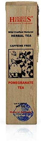 Ancient Herbals Pomegranate Tea – 100% Natural Wild Crafted Loose Leaf Herbal Tea in a Wooden Box | Premium – Wellness – Artisan – 25 g
