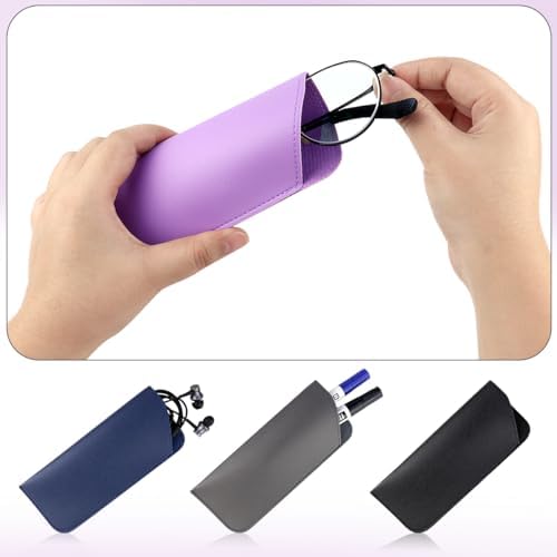 yuntop 4 Pack Soft Leather Glasses Case 7x3 Inch Eyeglasses Pouch Portable PU Leather Glasses Pouch