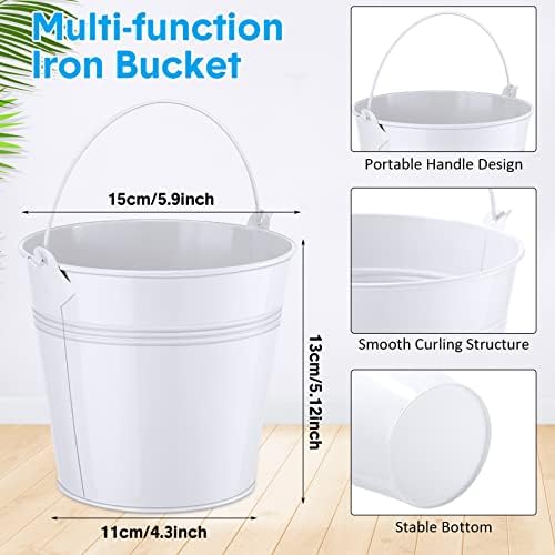 Rtteri 24 Pcs Small Metal Buckets with Handle Mini Buckets Bulk for Easter Party Favors Classroom Pencil Holder Flower Pot Plant Basket for Crafts DIY Projects, 6 x 5 Inch(White)