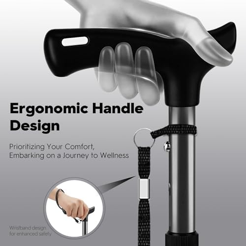 Foldable Walking Cane for Men & Women, Lightweight Aluminum Adjustable Cane with Ergonomic Handle, Non-Slip Rubber Base, Walking Sticks for Seniors Balance,Collapsible Cane for Assistance Travel